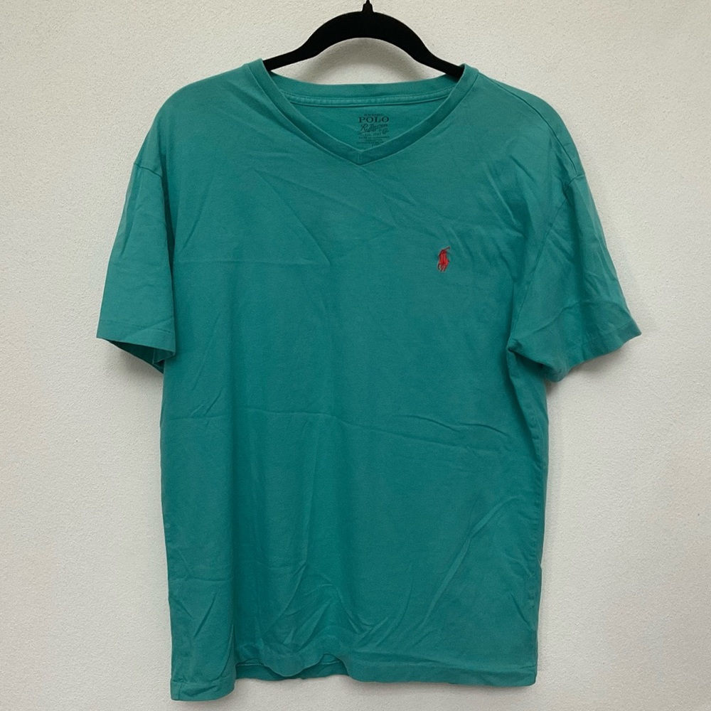 Polo Ralph Lauren Teal V-Neck 100% Cotton T-Shirt Men's Small Basic Layer